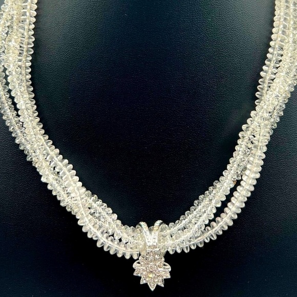 Vintage Multi-Strand Crystal Beaded Necklace With Rhinestone Starburst Pendant. - Picture 1 of 8